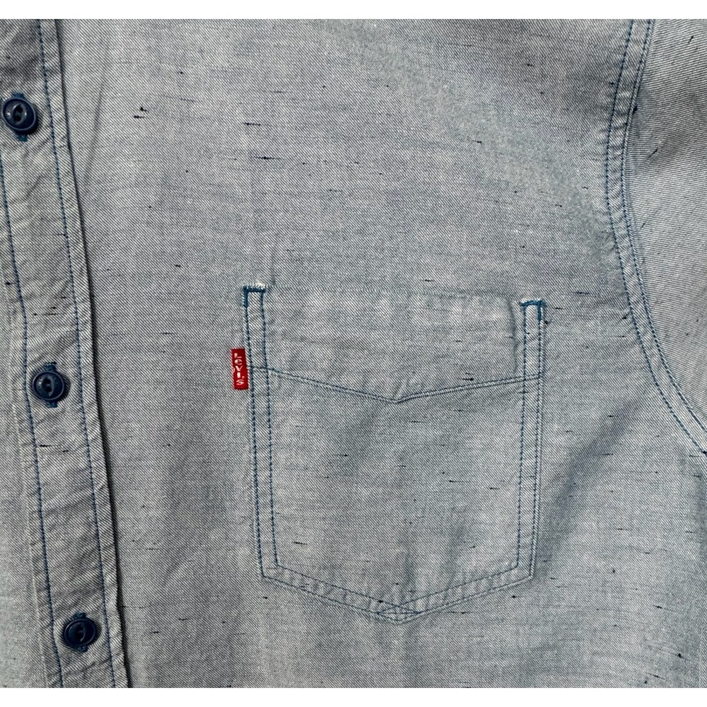 Levi's VintageButton Down ShirtMen XL Blue Short Sleeve Speckled‎ Snaps - Picture 6 of 6